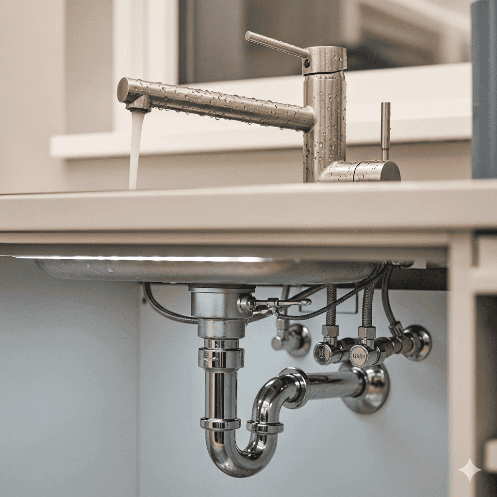 A newly installed kitchen faucet.